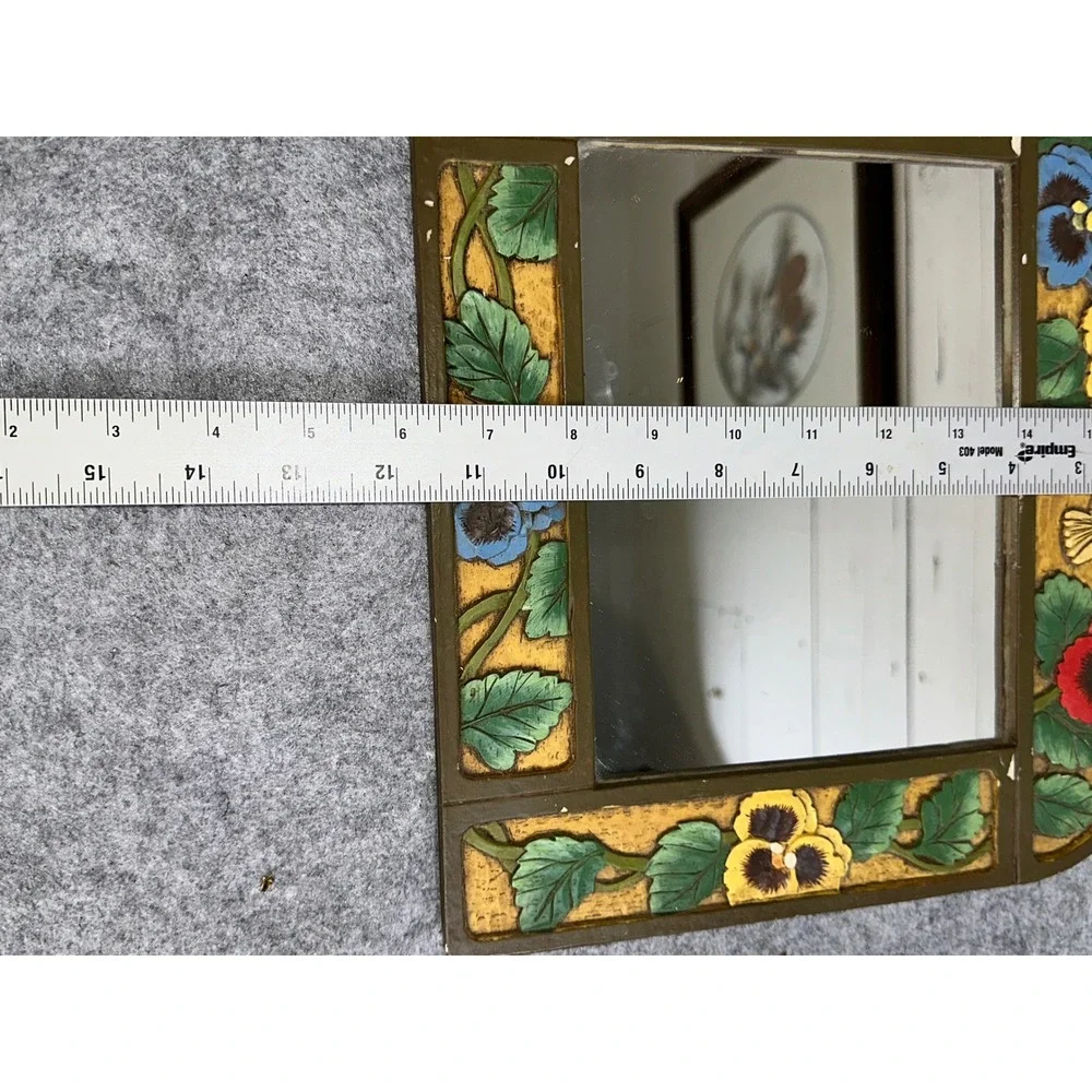 Vintage Hand Painted Pansy Hummingbird Floral Arched Wall Mirror Cottagecore